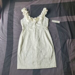 Maggy London Size 12 PETITE with zipper Formal Chic White Floral Ruffled Dress